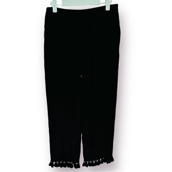 Club Monaco Tassel Trim Wide Leg Silk Ankle Pants Black 2 - Picture 1 of 5